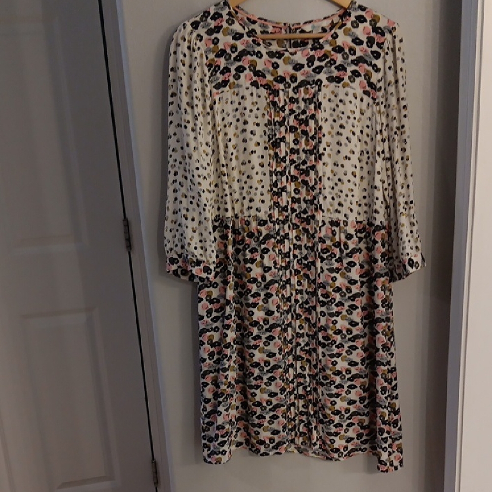 Boden Cream and Multicolor Long Sleeve Dress